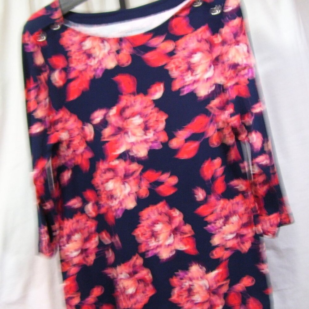Croft and Barrows Floral Top Orange Navy Blue Print Cotton Size L NWOT